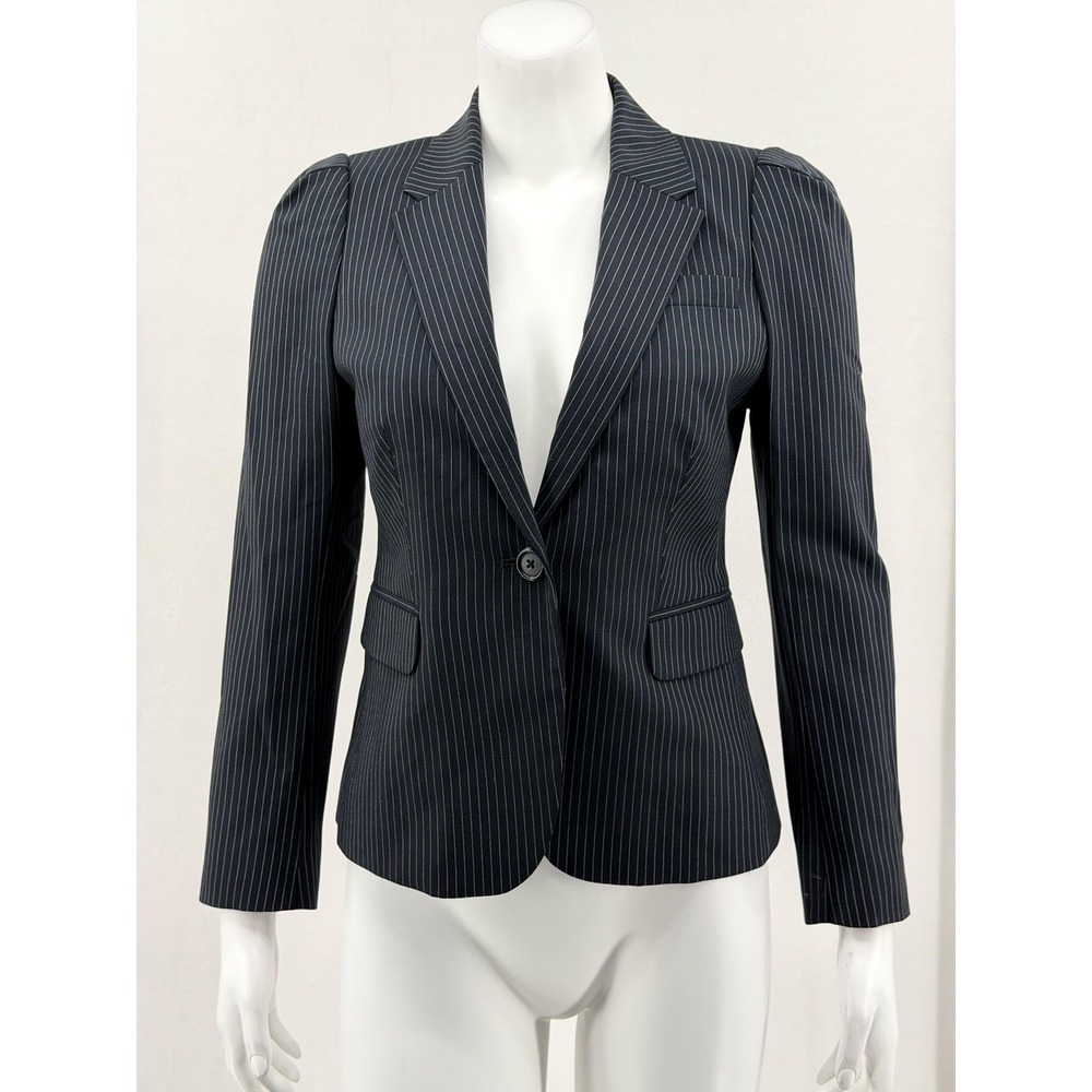 J Crew Blazer Womens 6 Petite Navy Pinstripe Wool Stretch Lined Jacket Preppy
